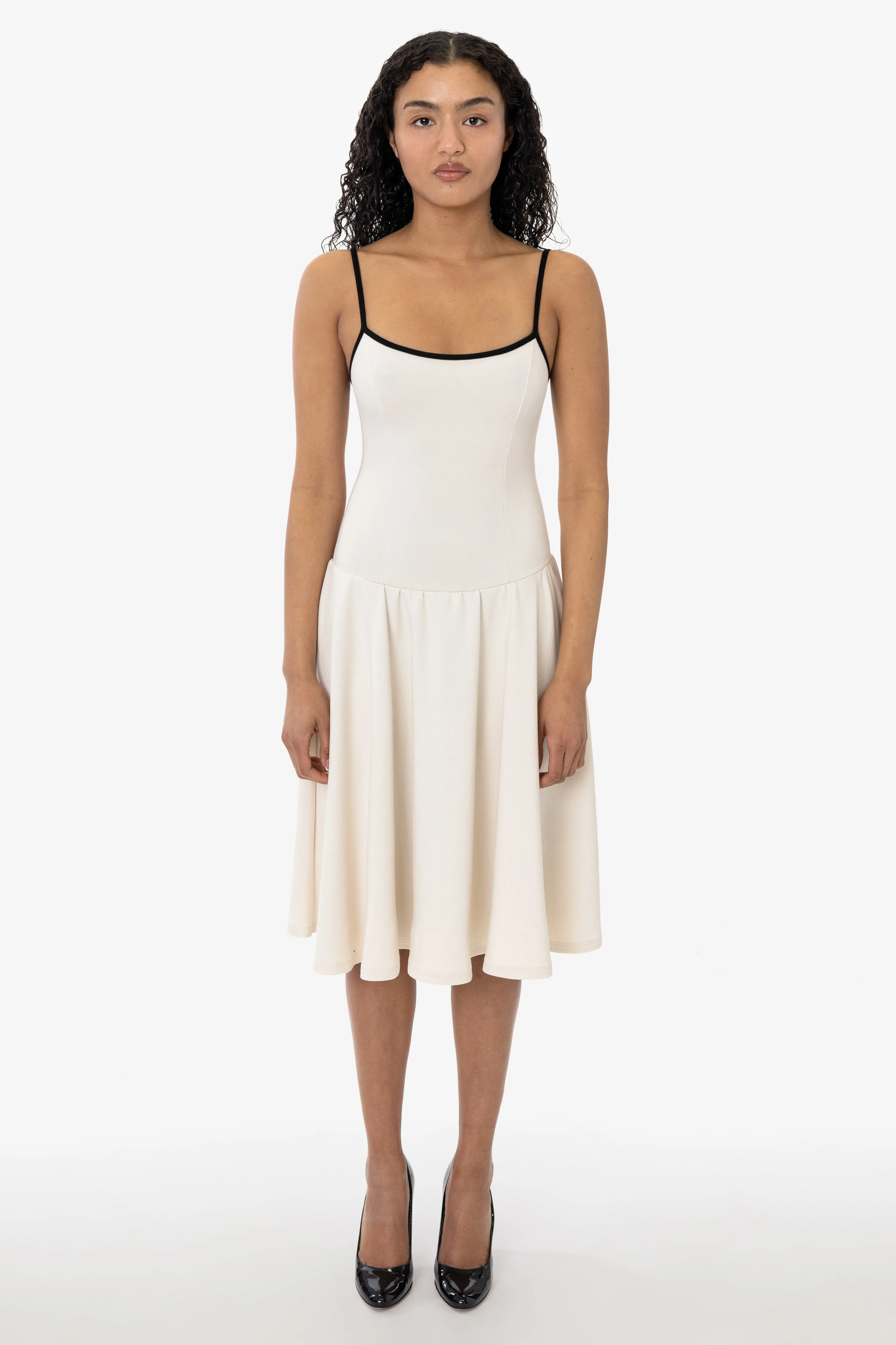 PON3662 - Ponte Mid-Length Drop Waist Spaghetti Dress