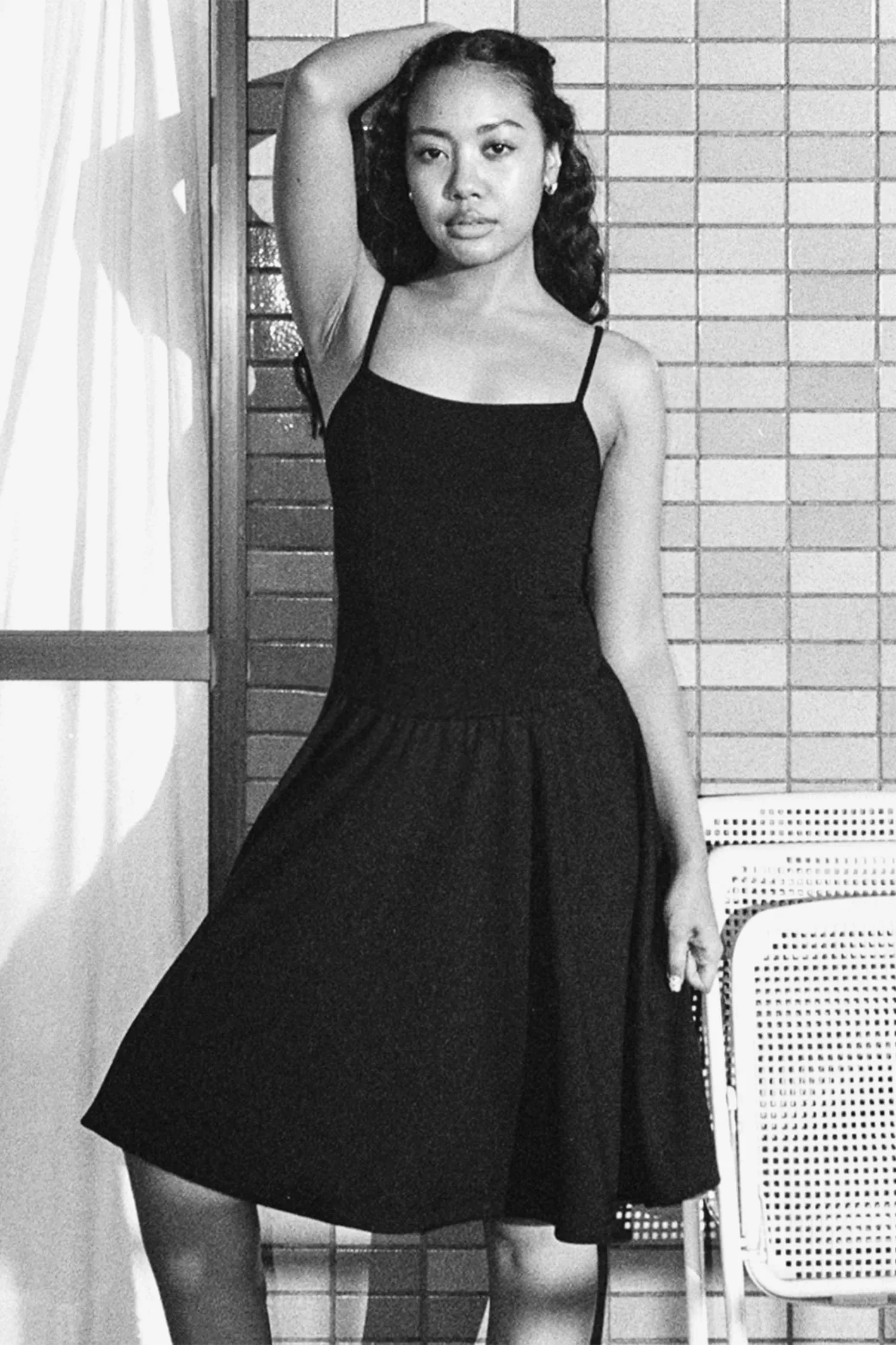 PON3662 - Ponte Mid-Length Drop Waist Spaghetti Dress