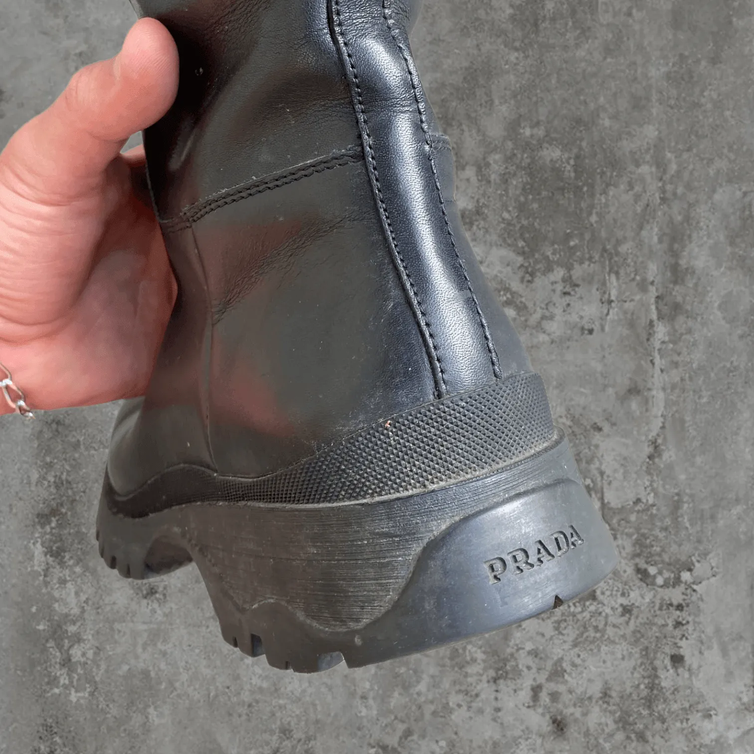 PRADA FW03 COMBAT LUG-SOLE BIKER BOOTS - UK 6