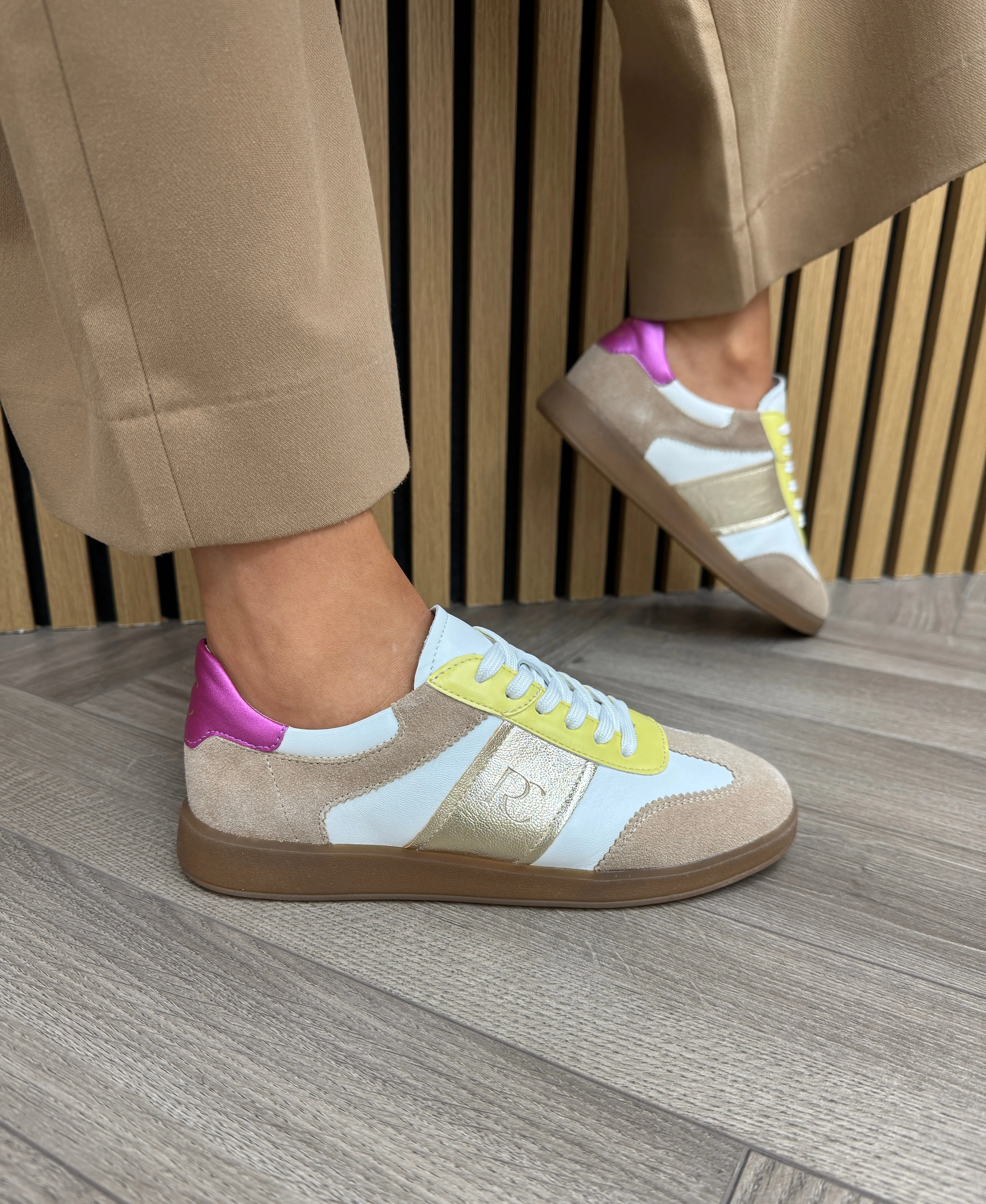 Regarde Le Ciel Lace Up Trainer With Coloured Inserts Grisel-01 7553 - Antique/White/Lime (R8)
