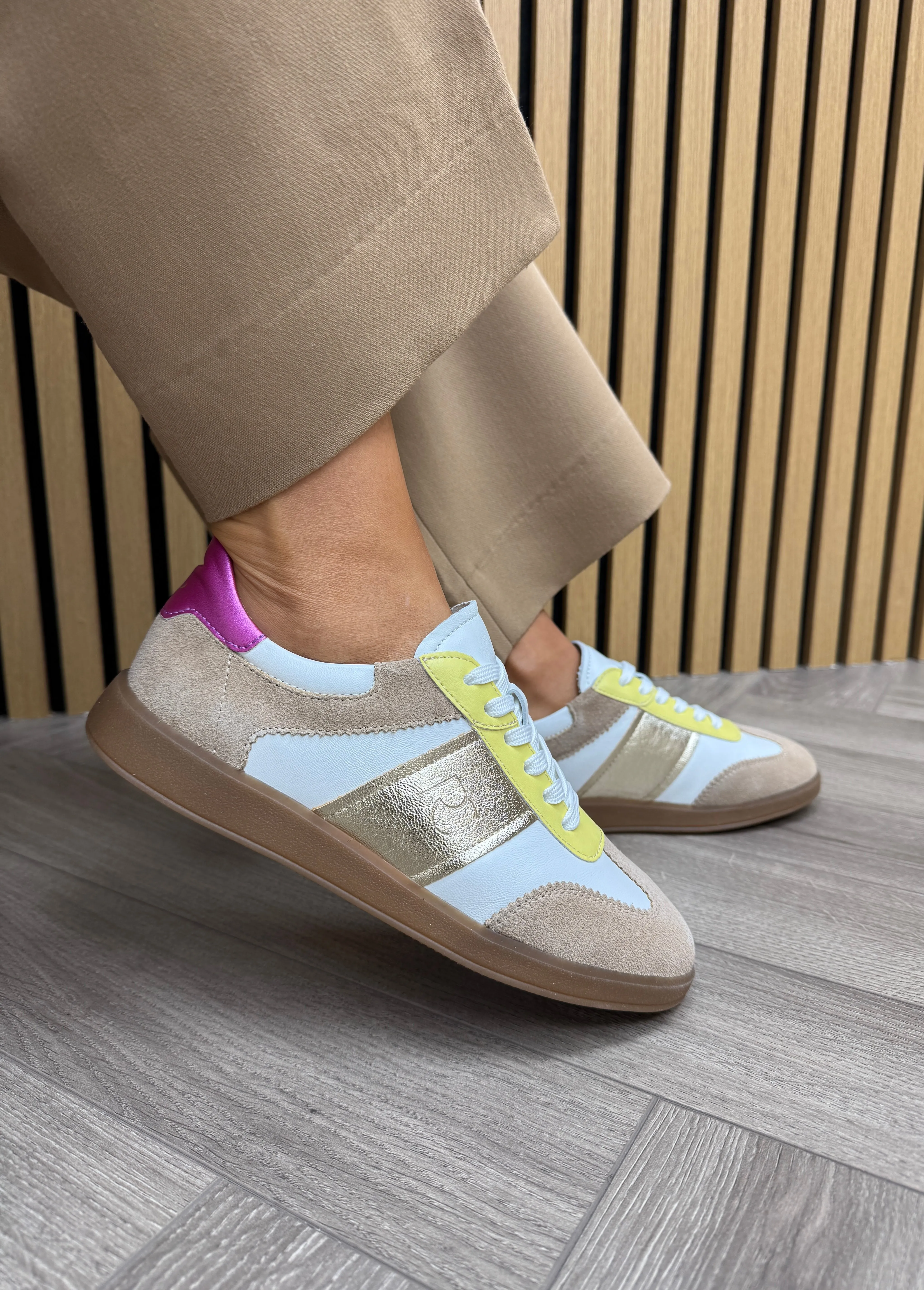 Regarde Le Ciel Lace Up Trainer With Coloured Inserts Grisel-01 7553 - Antique/White/Lime (R8)