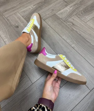 Regarde Le Ciel Lace Up Trainer With Coloured Inserts Grisel-01 7553 - Antique/White/Lime (R8)