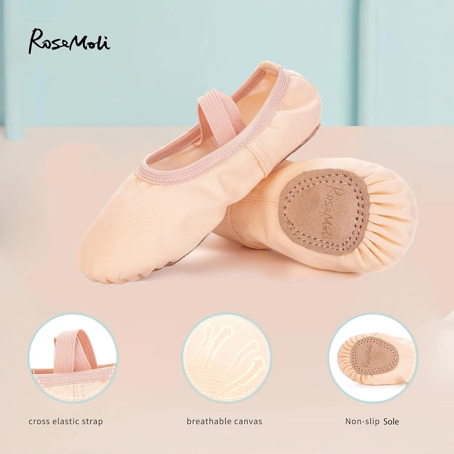 RoseMoli Canvas Ballet Slippers Flats for Girls/Toddlers/Kids/Women, Yoga Practice Shoes for Dancing