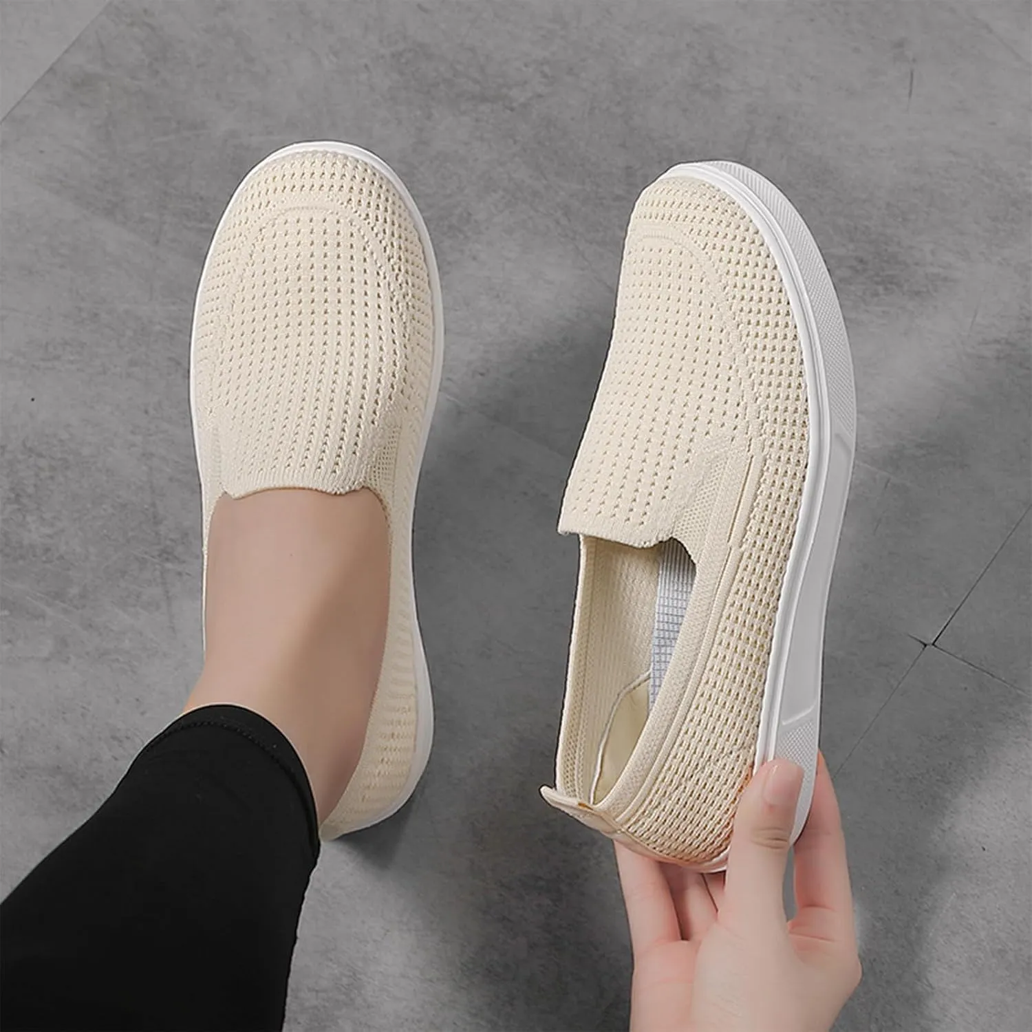 Semshedy Women's Nusing Flats Slip On Platform Walking Shoes Lightweight No Lace Sneakers