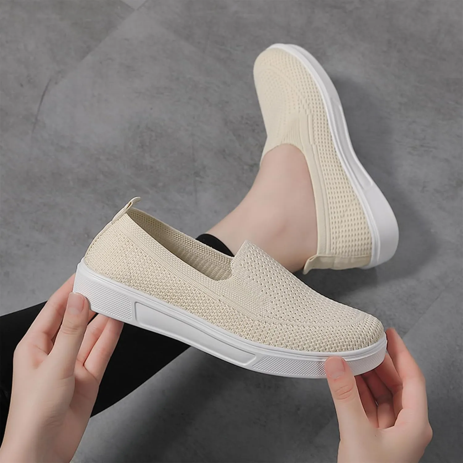 Semshedy Women's Nusing Flats Slip On Platform Walking Shoes Lightweight No Lace Sneakers