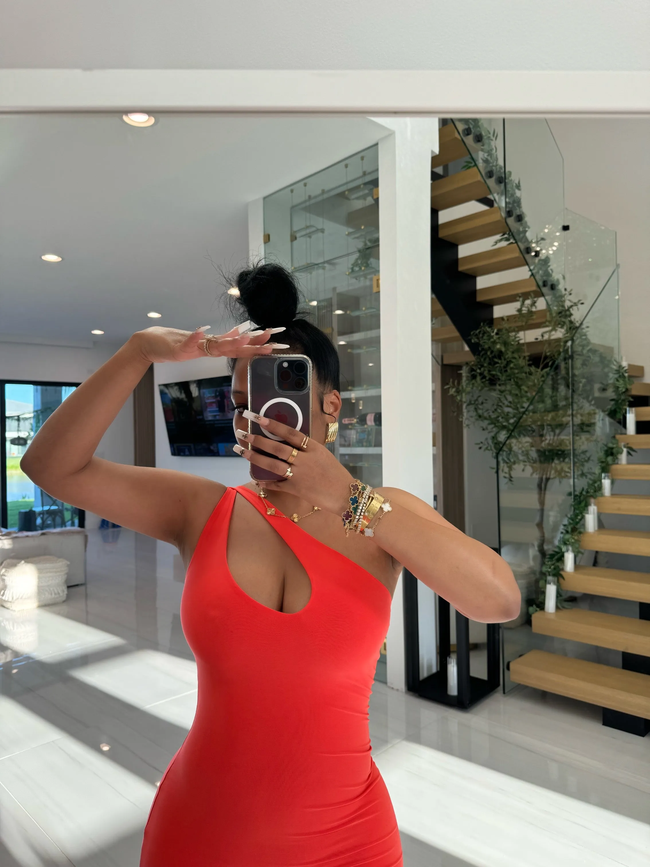 Sleek Shoulder Bodycon Dress