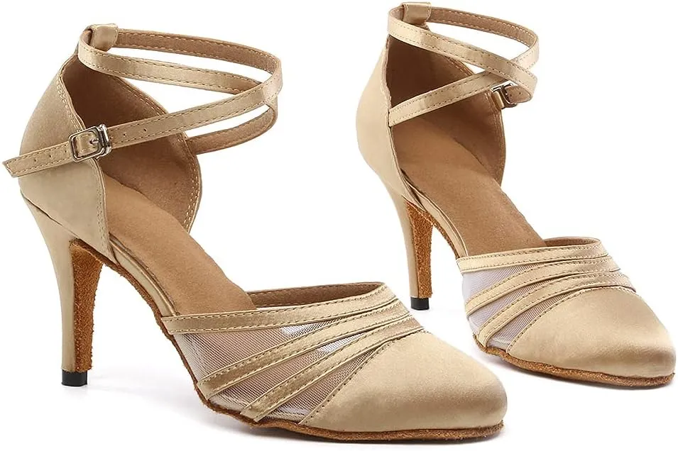 SWDZM Women's Latin Ballroom Dance Shoes Closed Toe Smooth Salsa Practice Performance Dancing Shoes