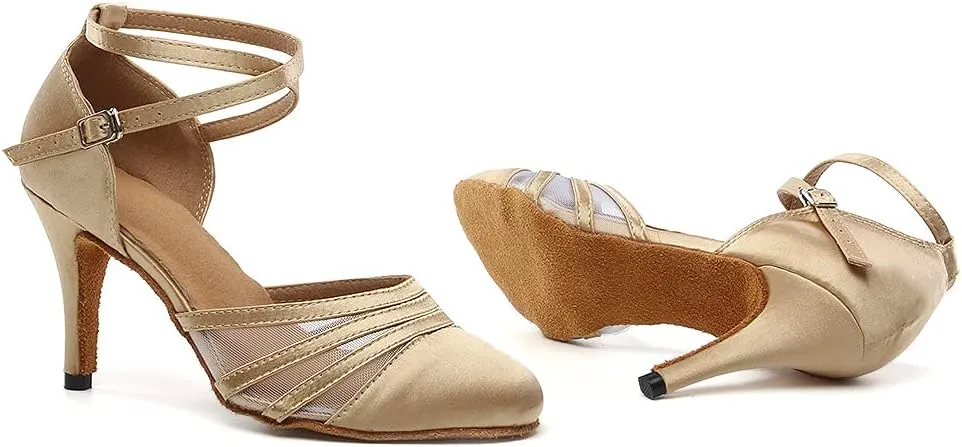 SWDZM Women's Latin Ballroom Dance Shoes Closed Toe Smooth Salsa Practice Performance Dancing Shoes
