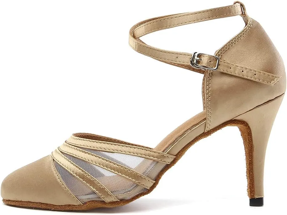 SWDZM Women's Latin Ballroom Dance Shoes Closed Toe Smooth Salsa Practice Performance Dancing Shoes