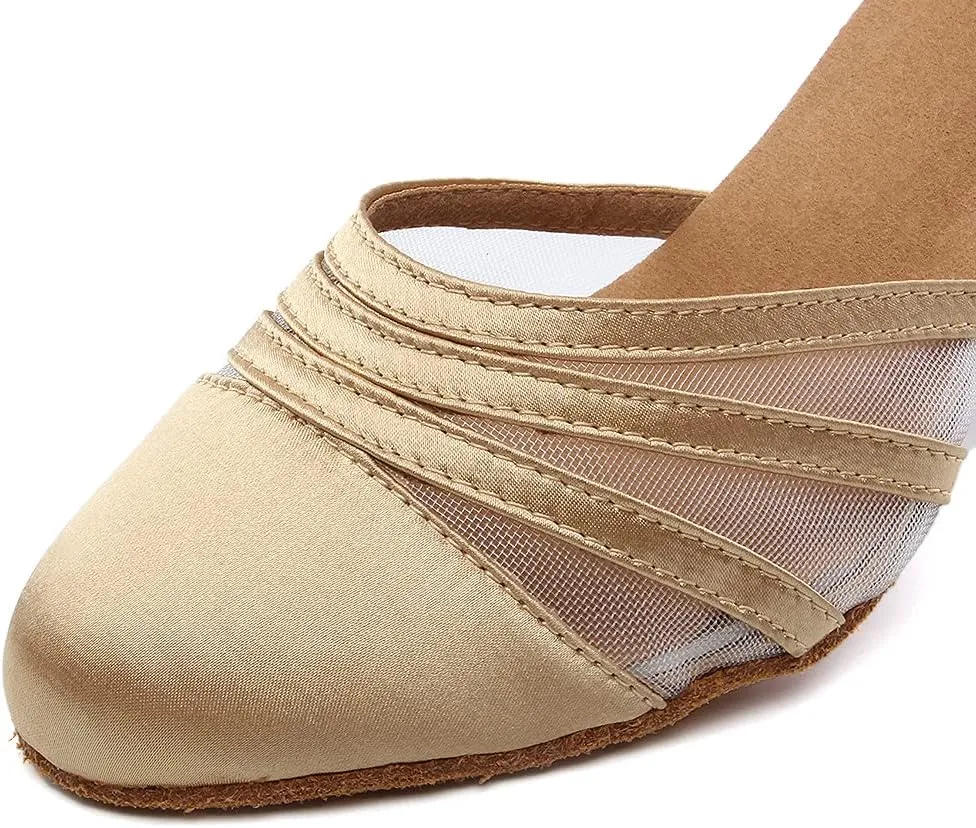SWDZM Women's Latin Ballroom Dance Shoes Closed Toe Smooth Salsa Practice Performance Dancing Shoes
