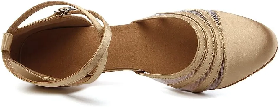 SWDZM Women's Latin Ballroom Dance Shoes Closed Toe Smooth Salsa Practice Performance Dancing Shoes