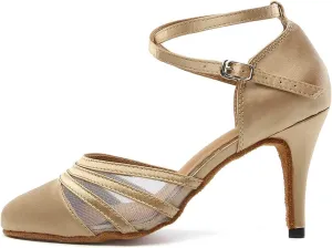 SWDZM Women's Latin Ballroom Dance Shoes Closed Toe Smooth Salsa Practice Performance Dancing Shoes