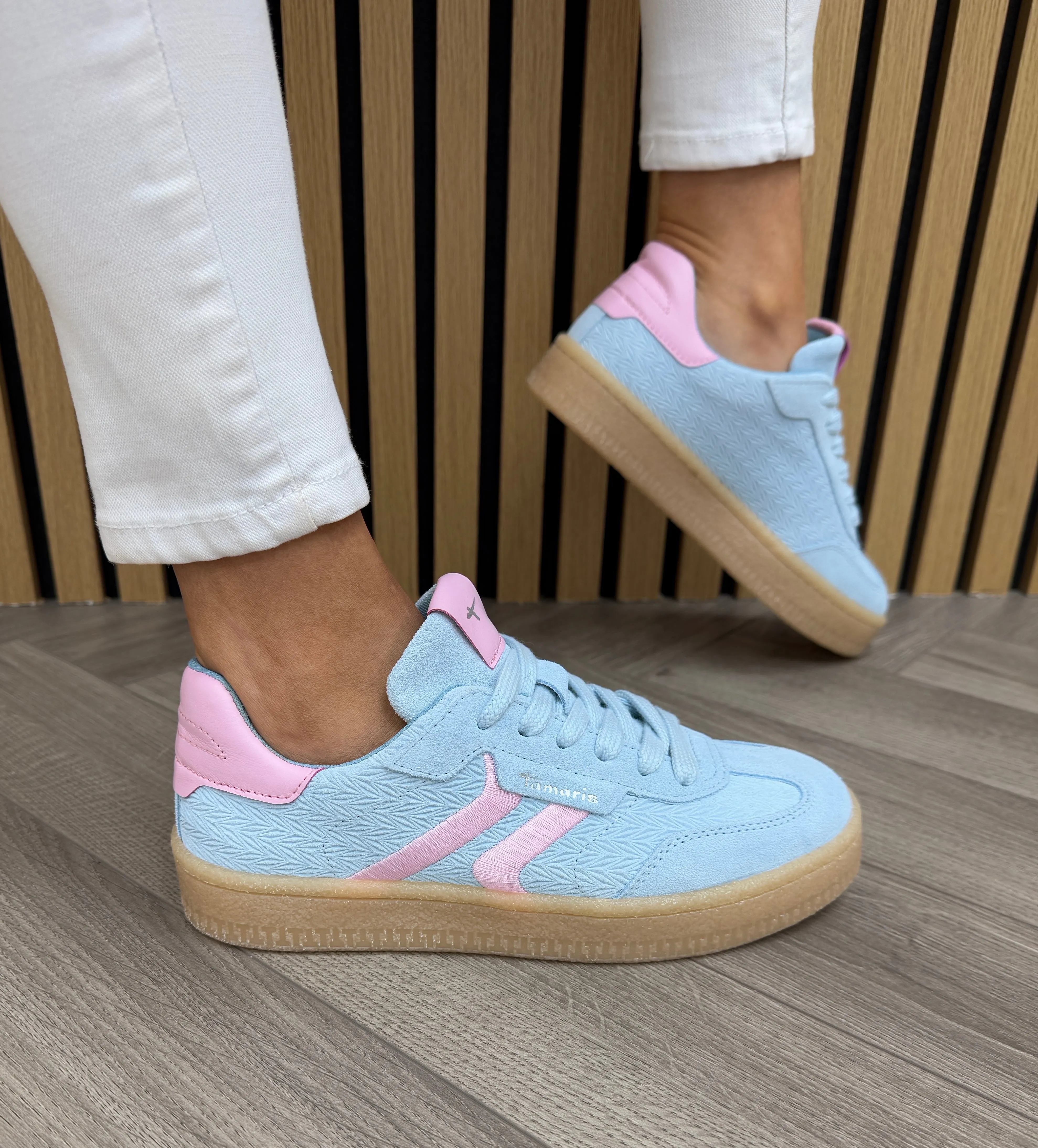 Tamaris (SS25) Suede Trainer With Gum Sole 23723 - Light Blue (T39)