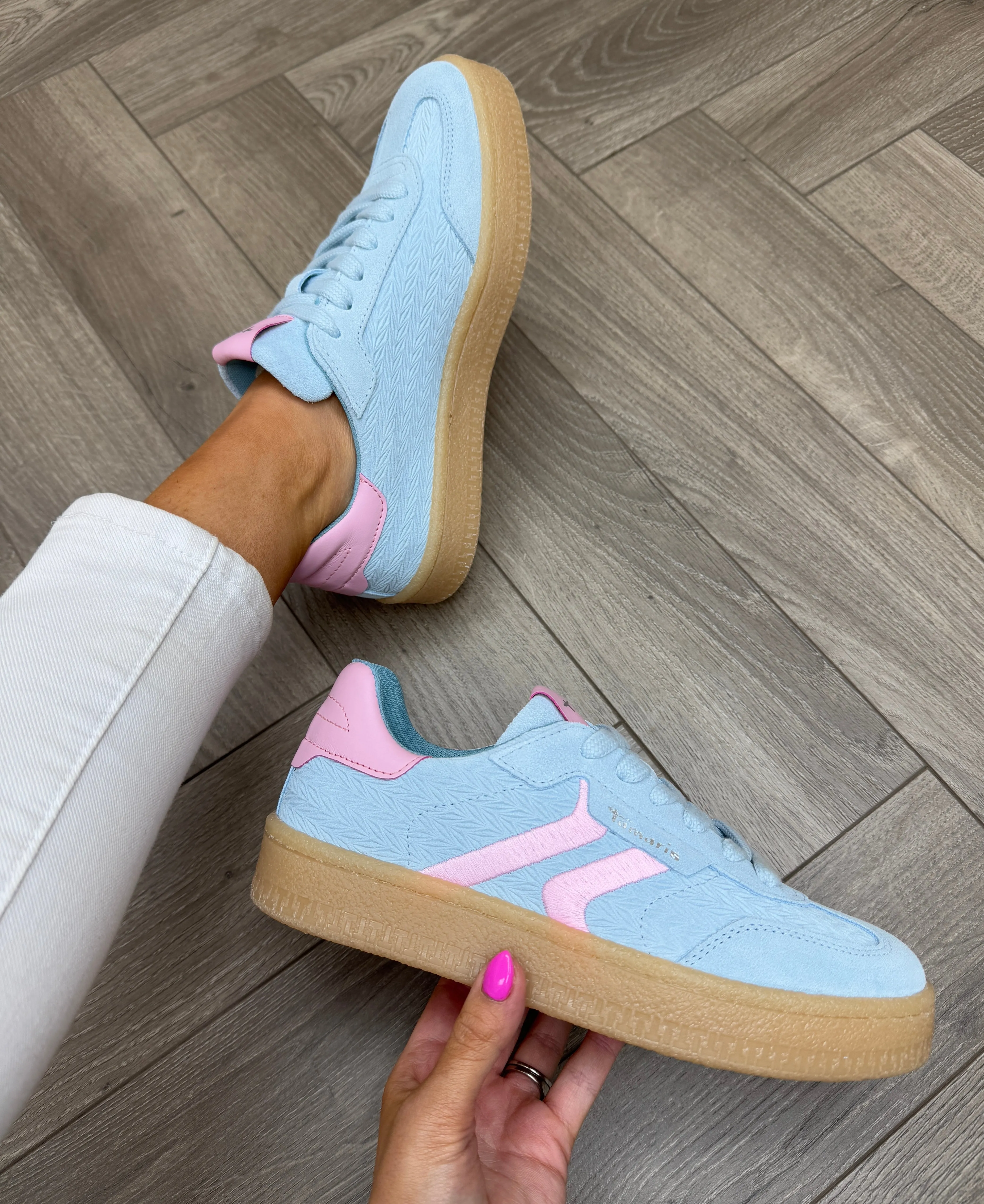 Tamaris (SS25) Suede Trainer With Gum Sole 23723 - Light Blue (T39)