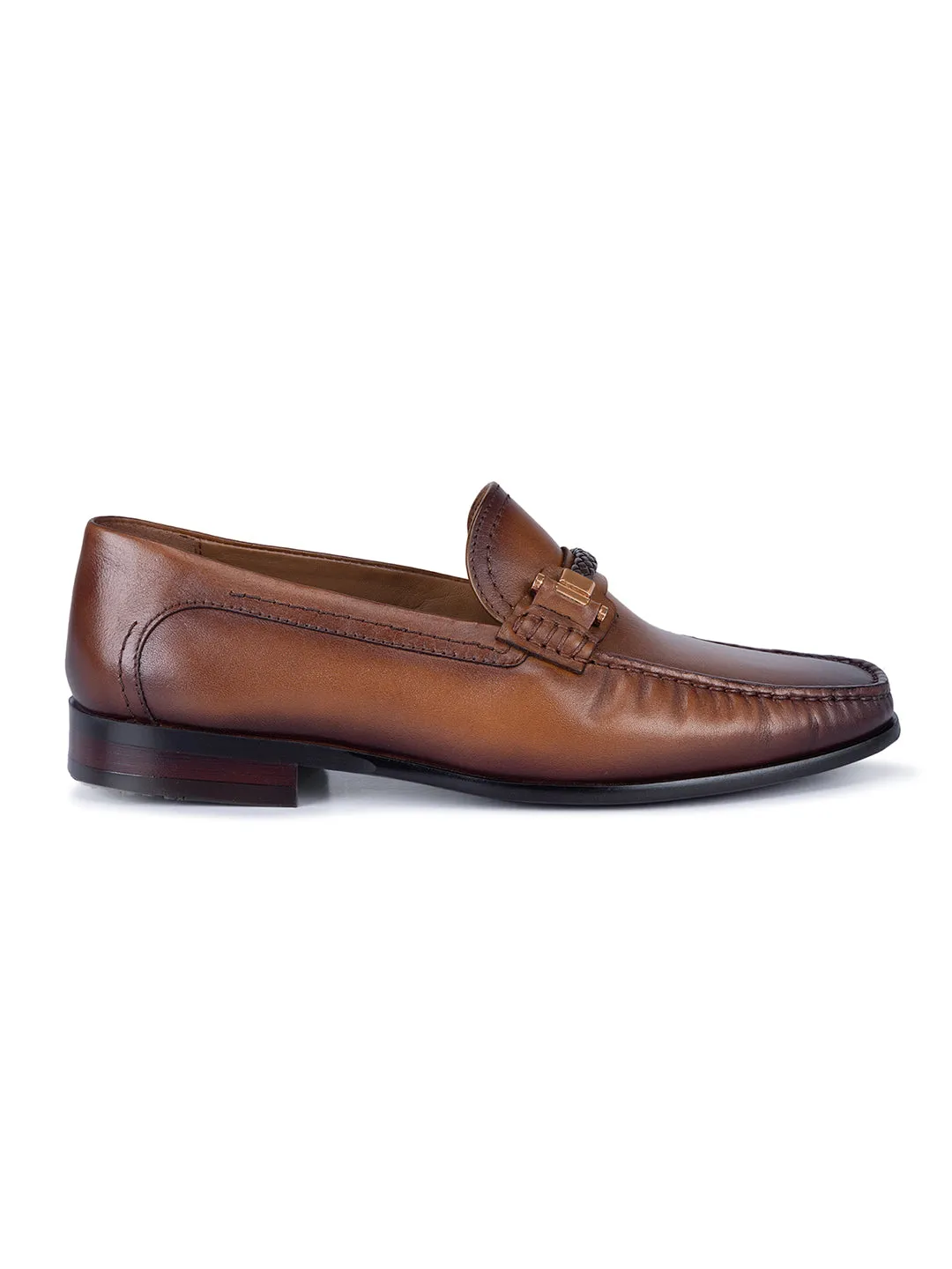 Tan Top Embellished Loafers