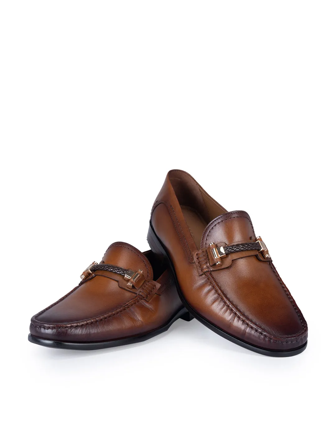 Tan Top Embellished Loafers