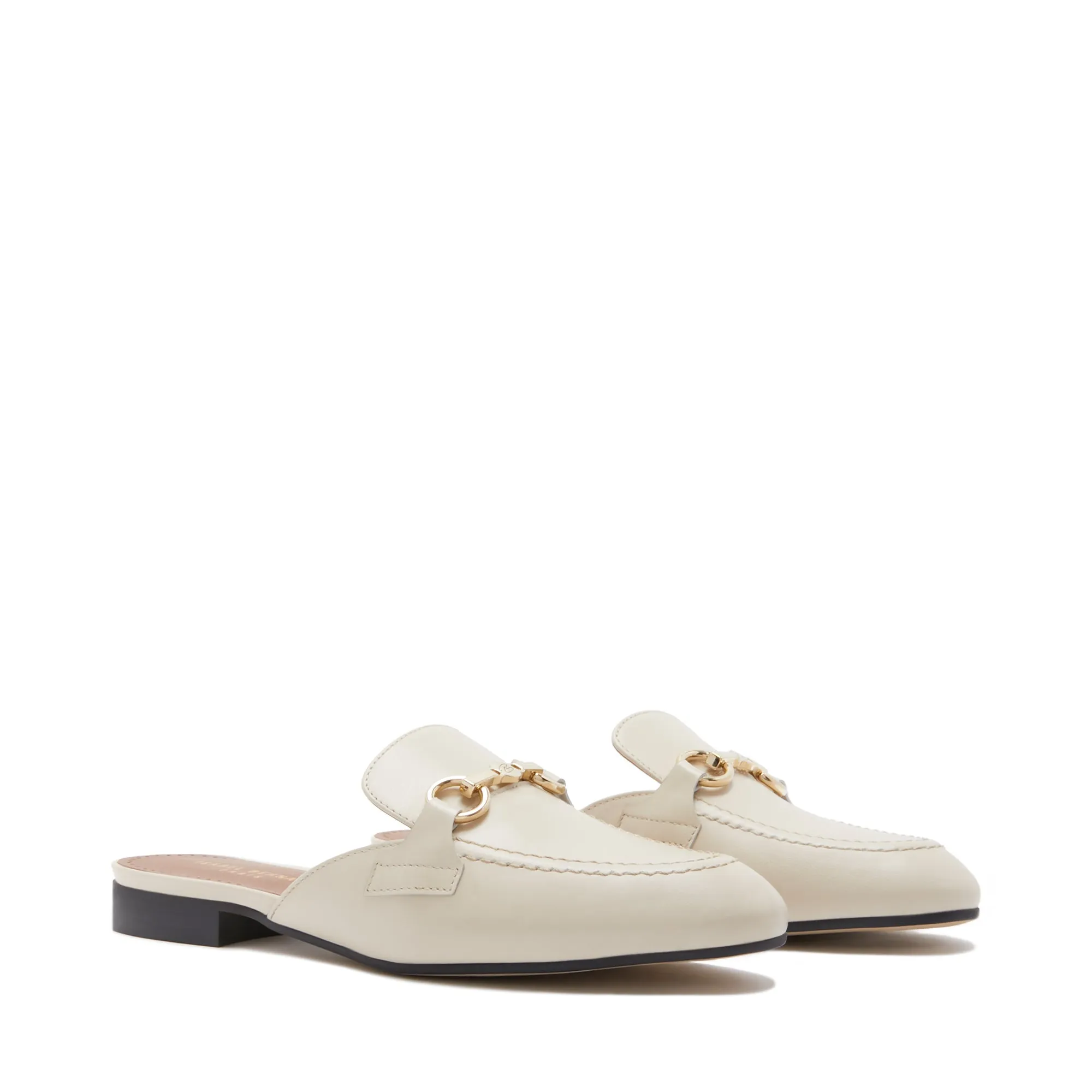 Vendôme Fleur crème calfskin leather backless loafers