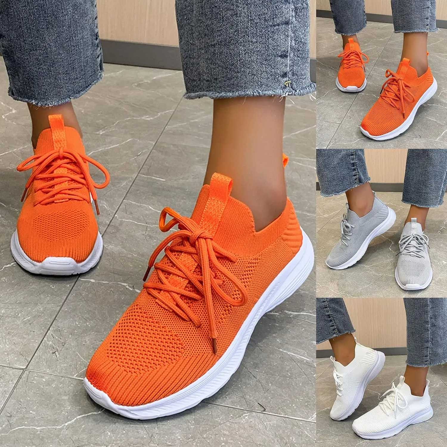 Walking Shoes Women Arch Support Slip On Sneakers Breathable Non Slip Orthopedic Shoes Mesh Workout Running Shoes