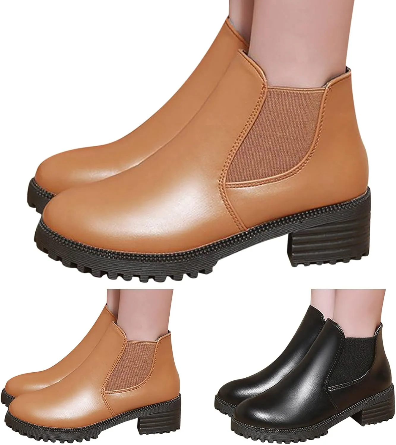 Womens Boots Fall 2024 Ankle Womens Black Booties with Heel Women Wide Boots Wedge Boot Lightweight Breathable Chunky Low Heel Classic Pointed Toe