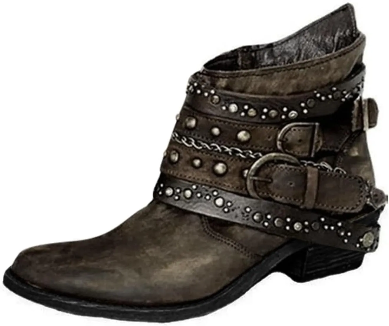 Womens Winter Boots Ankle Cowboy Booties Wide Width Short Western Boots for Women Short Walking Boot Comfy Soft Cover Heel Chunky Low Heel Classic Pointed Toe
