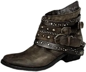 Womens Winter Boots Ankle Cowboy Booties Wide Width Short Western Boots for Women Short Walking Boot Comfy Soft Cover Heel Chunky Low Heel Classic Pointed Toe