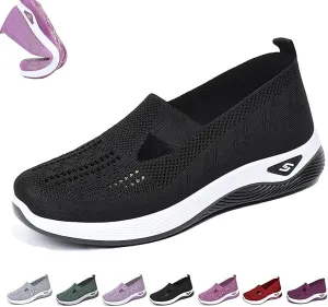 Women's Woven Orthopedic Breathable Soft Shoes Mesh Orthopedic Stretch Diabetic Shoes Go Walking Non-Slip Slip on Walking Shoes Arch Support