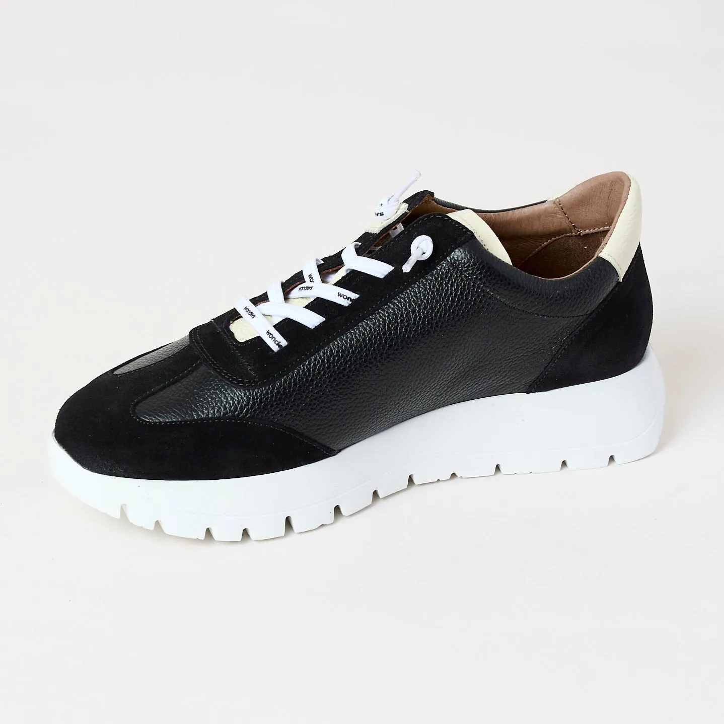 Wonders Black and Cream Suede Leather Trainers