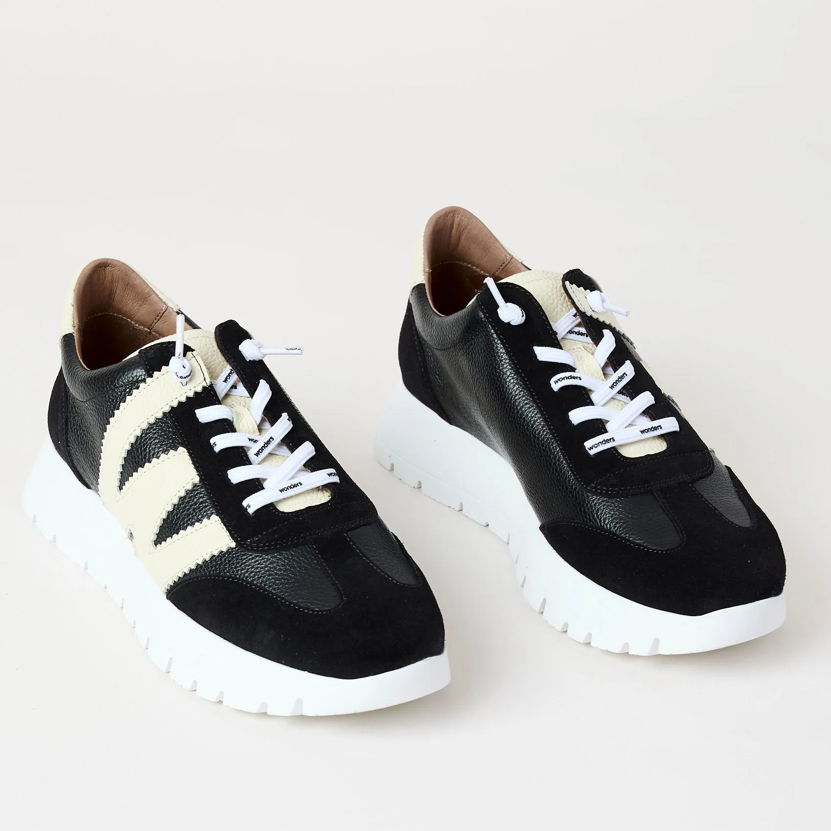 Wonders Black and Cream Suede Leather Trainers