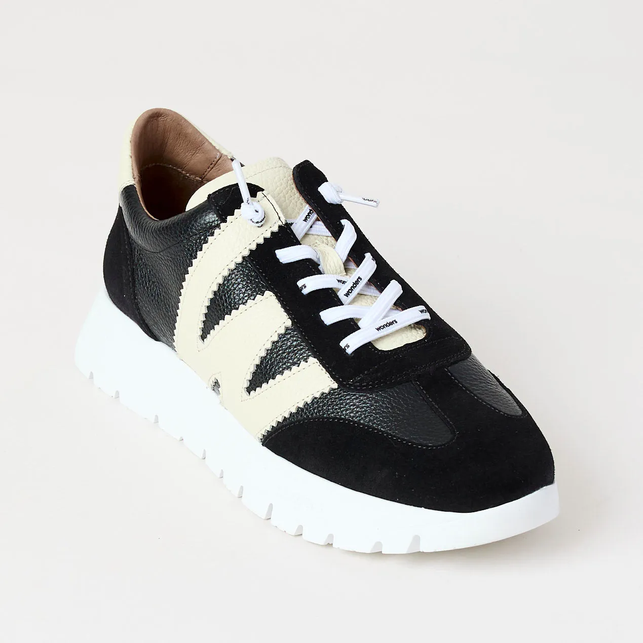 Wonders Black and Cream Suede Leather Trainers