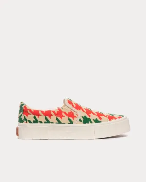 Yess Dogstooth Red / Green Slip On Sneakers